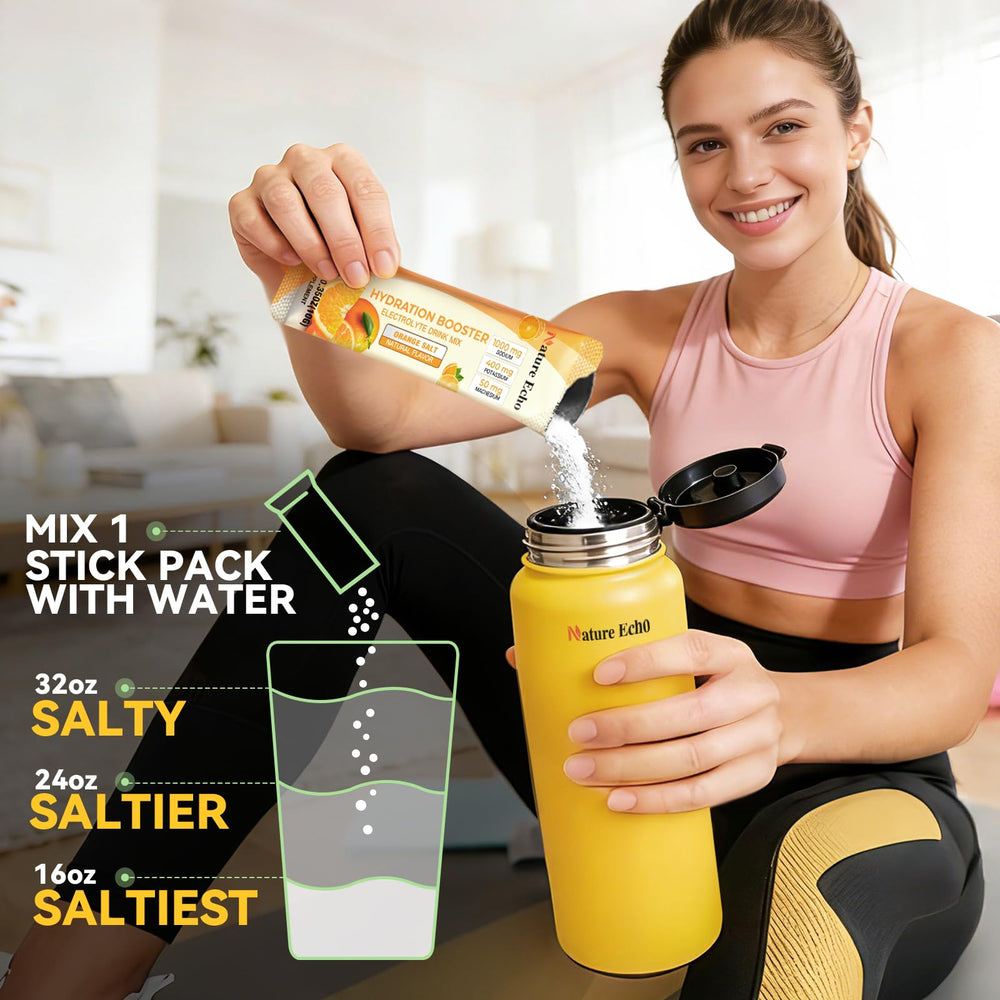 Nature Echo orange salt hydration packet, sugar-free boost for training
