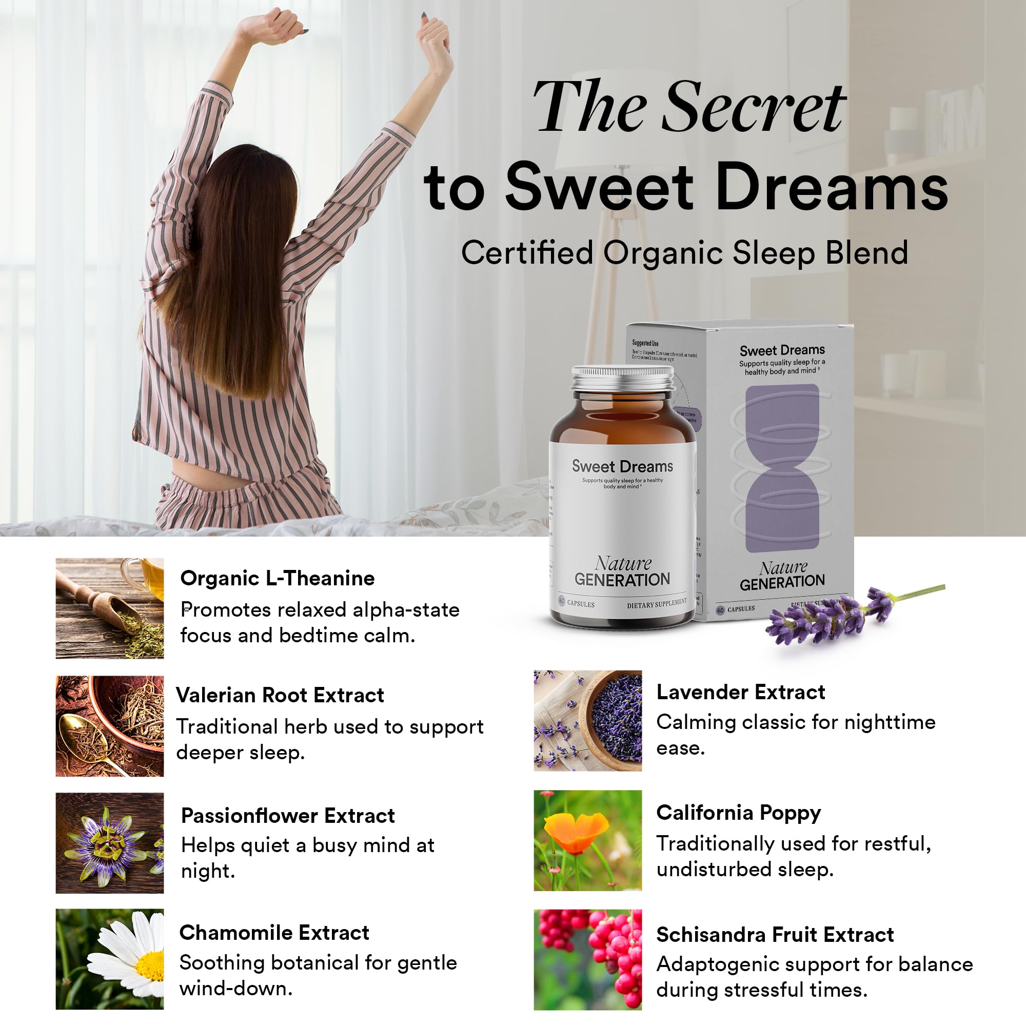 Nature Generation Organic Sleep Supplement valerian and calming botanicals scene