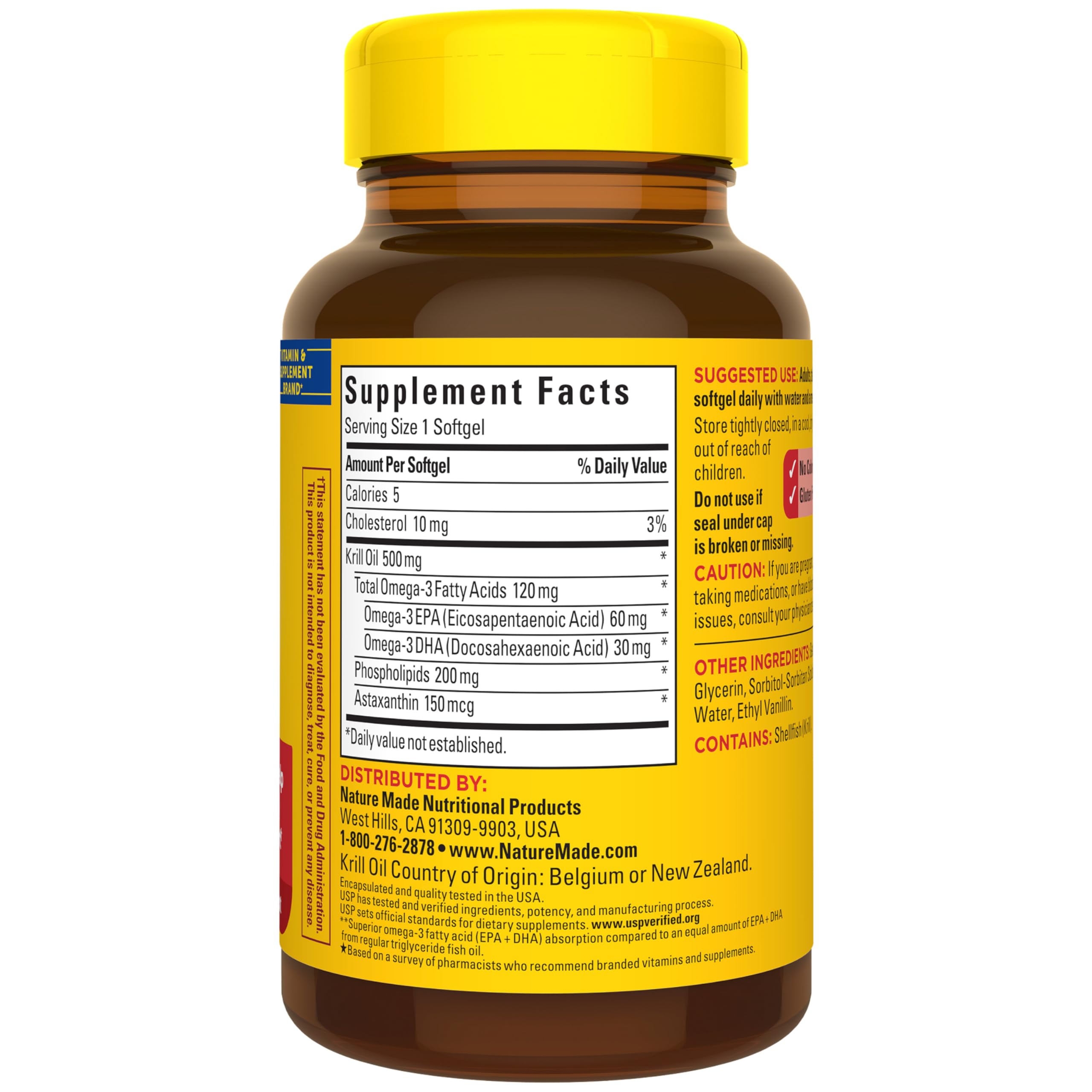 100 softgels provide a convenient 100-day supply of krill oil.