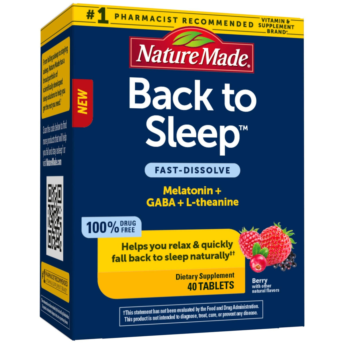 Nature Made Back to Sleep melatonin fast-dissolve tablets in bottle, quick mid-night rest potential.
