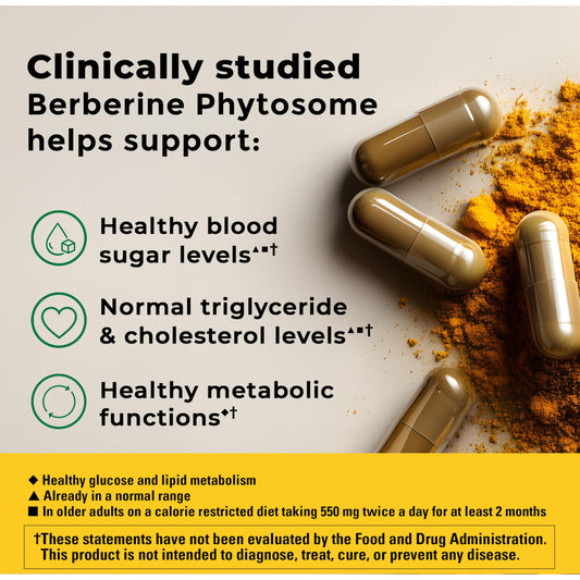 Nature Made Berberine Phytosome capsules in a jar for convenient daily use.