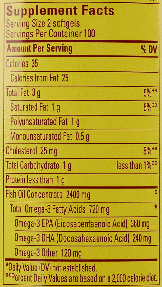 Nature Made Burp-Less Fish Oil 1200 mg softgels being poured for convenient serving