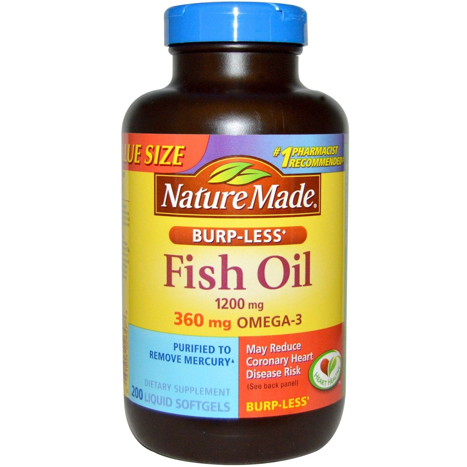 Nature Made Burp-Less Fish Oil bottle with purified softgels for daily omega-3 support