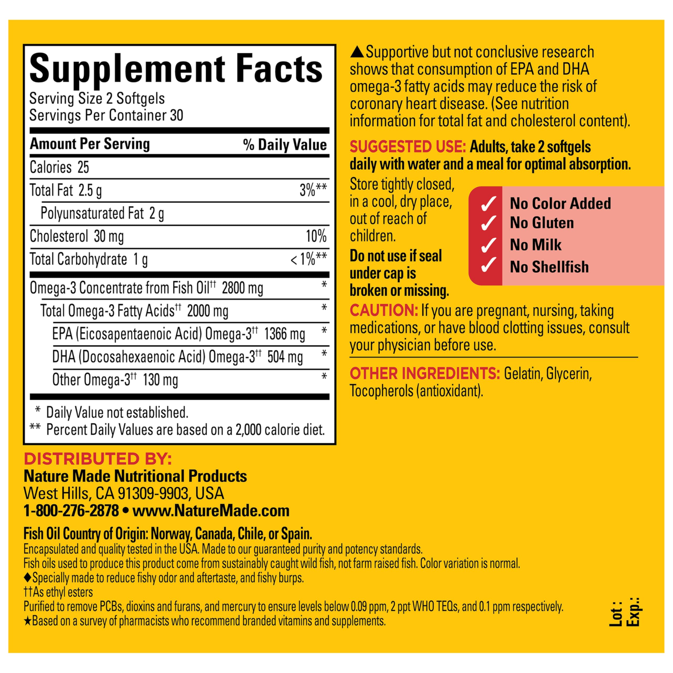 Nature Made burp-less fish oil softgels shown in package
