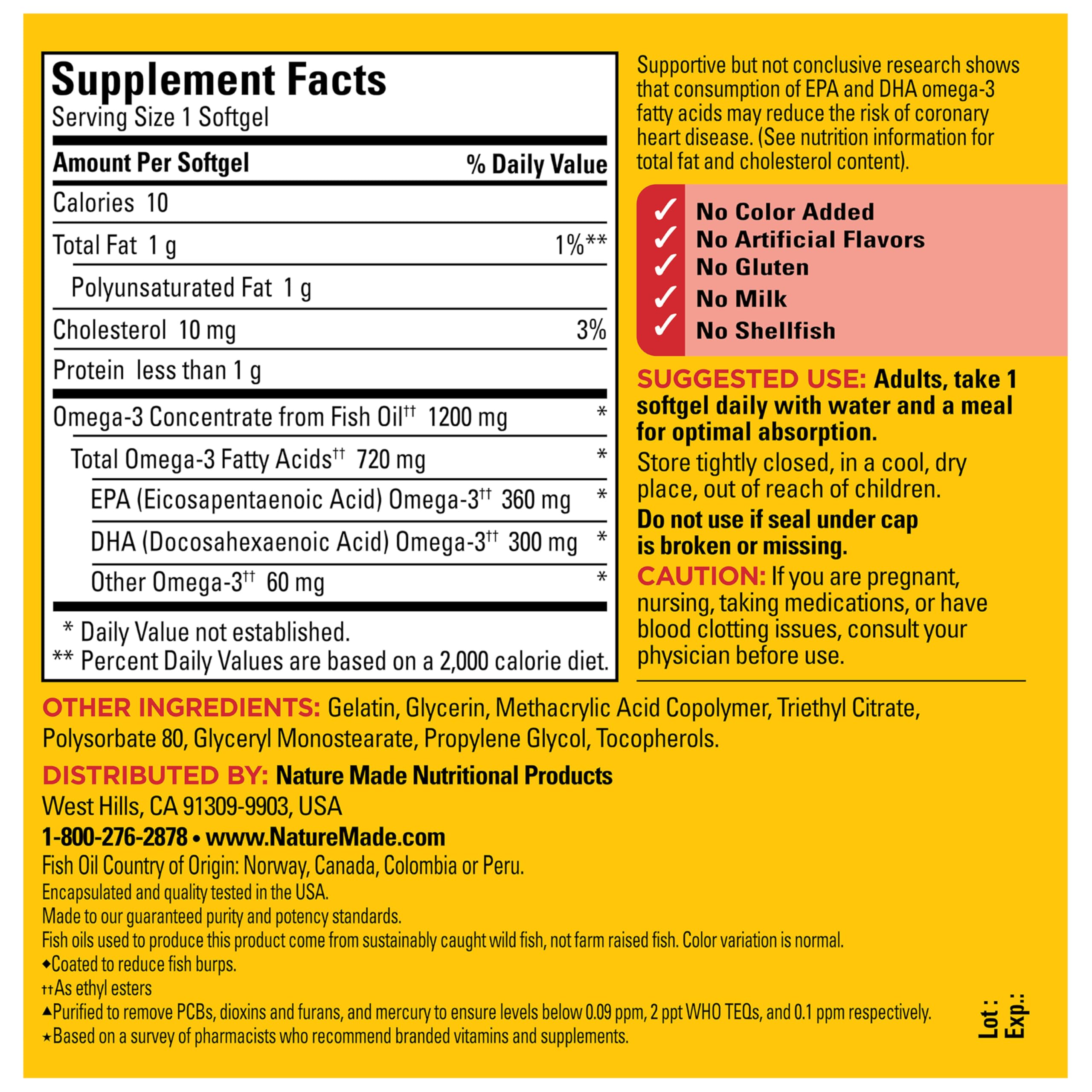 Softgel held between fingers from Nature Made Burp Less Omega-3.