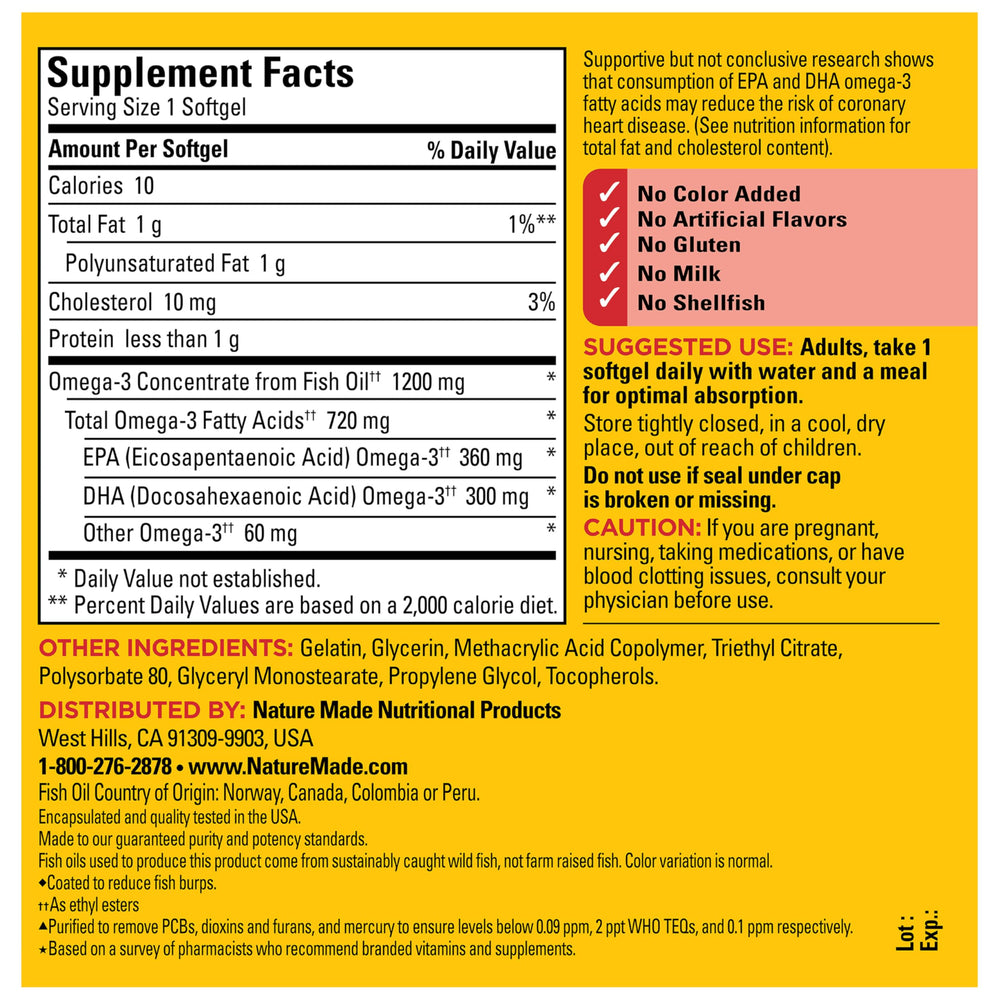 Softgel held between fingers from Nature Made Burp Less Omega-3.