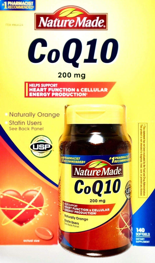 Nature Made CoQ10 200 mg bottle with orange softgels for energy support