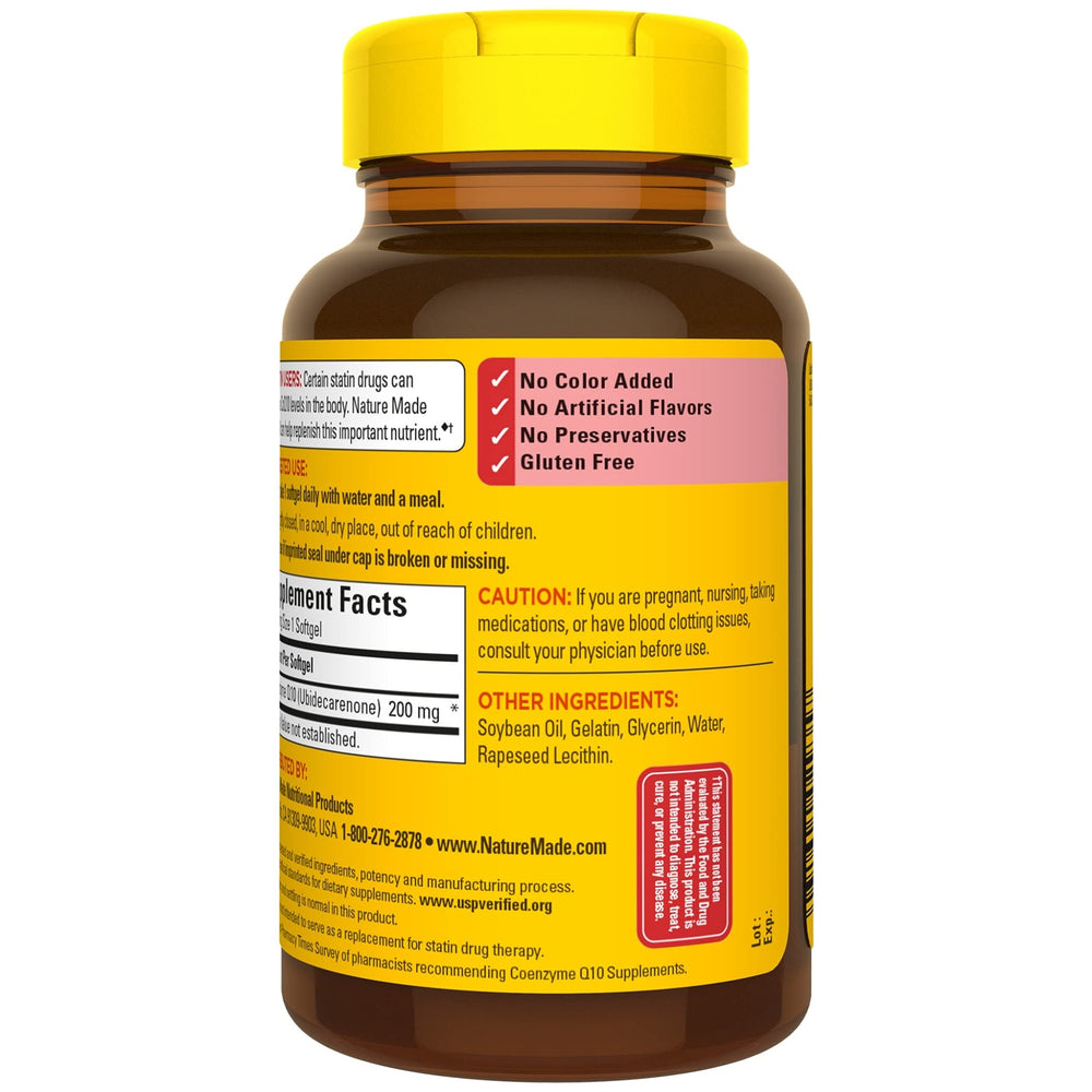 Nature Made CoQ10 200 mg softgels 100-count bottle for 100-day supply