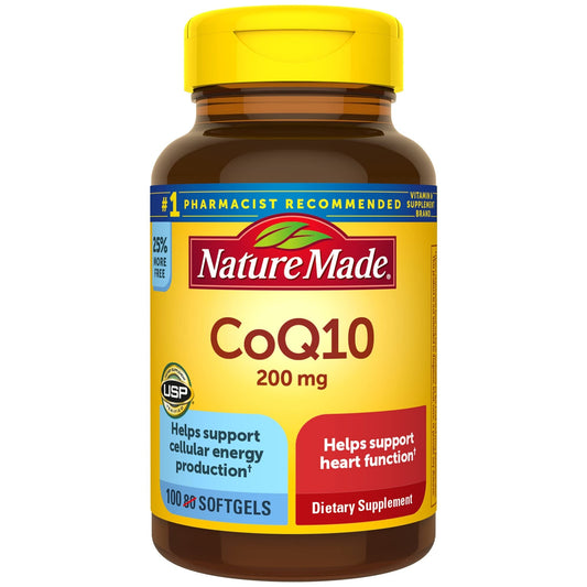 Nature Made CoQ10 200 mg softgels bottle front may support heart health
