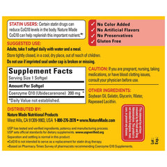 Nature Made CoQ10 200 mg bottle label shows USP verification and potency