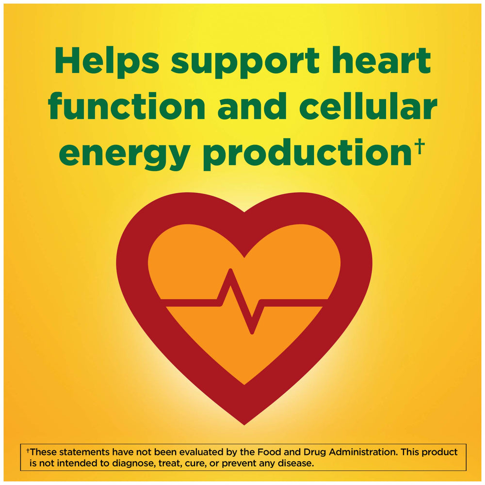 Nature Made CoQ10 200 mg softgels no artificial flavors icon emphasizes clean ingredients