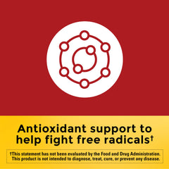 Close-up of Nature Made CoQ10 softgels bottle side-label highlights antioxidant support.