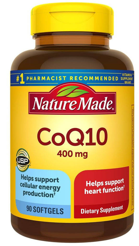Nature Made CoQ10 softgels 400mg bottle with label, supporting energy and heart health