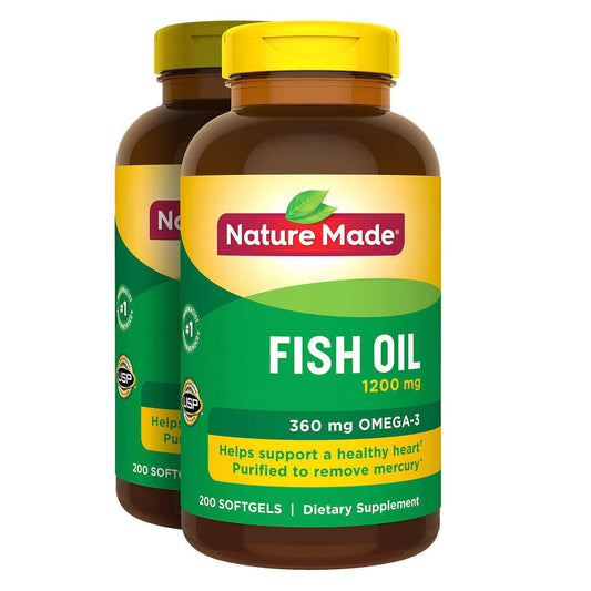 Nature Made Fish Oil 1200 mg bottle front, highlighting omega-3 support
