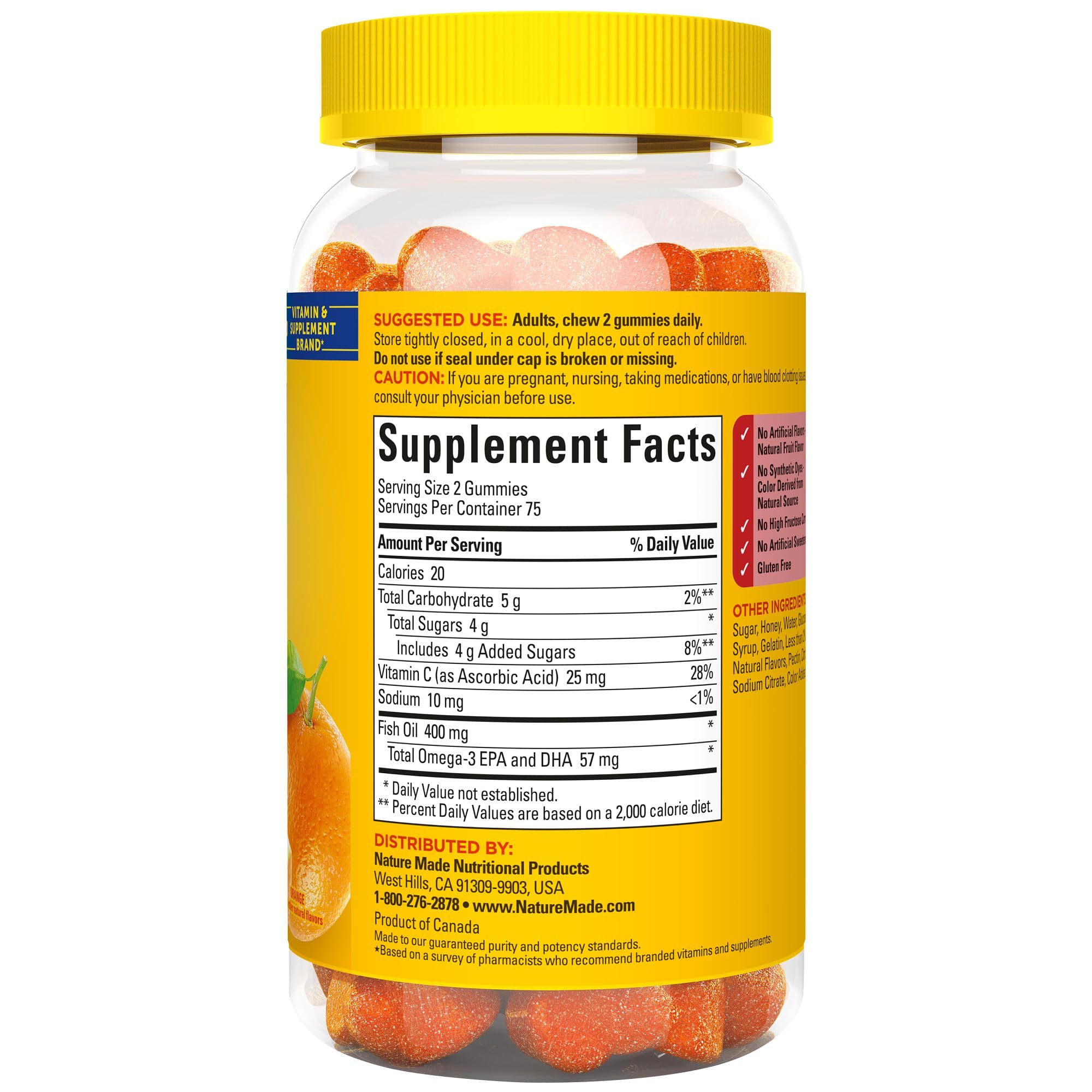 Nature Made Fish Oil Gummies bottle-back label details.