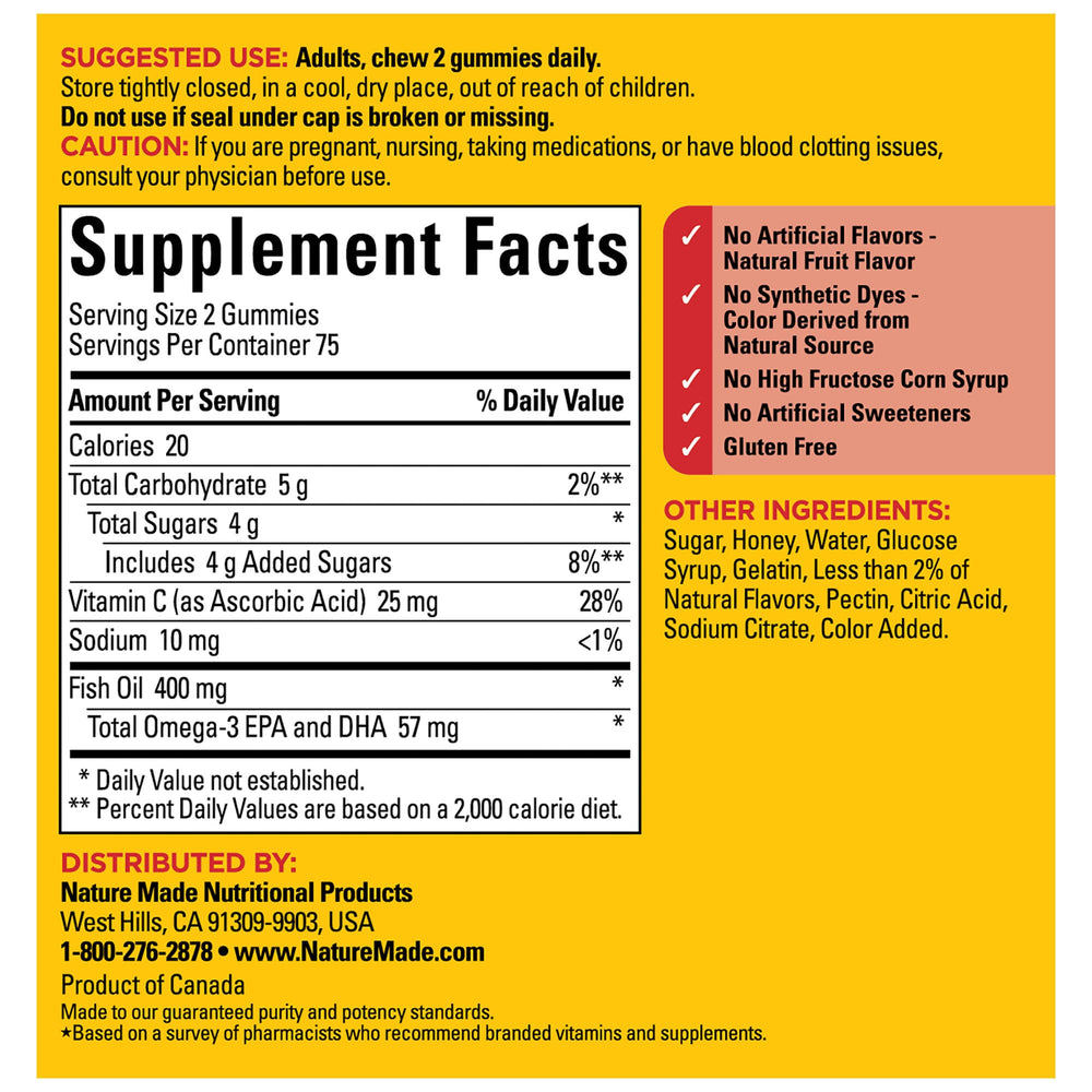 Nature Made Fish Oil Gummies natural flavors label visible.