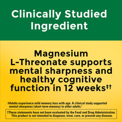 Nature Made Magnesium L-Threonate label close-up highlighting Vitamin C and D3.