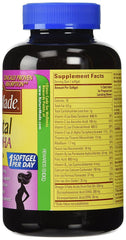Nature Made Prenatal Multi + DHA bottle back view with label and ingredients overview.