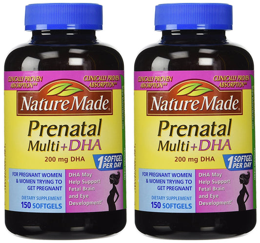 Nature Made Prenatal Multi + DHA bottle front view for daily prenatal support.