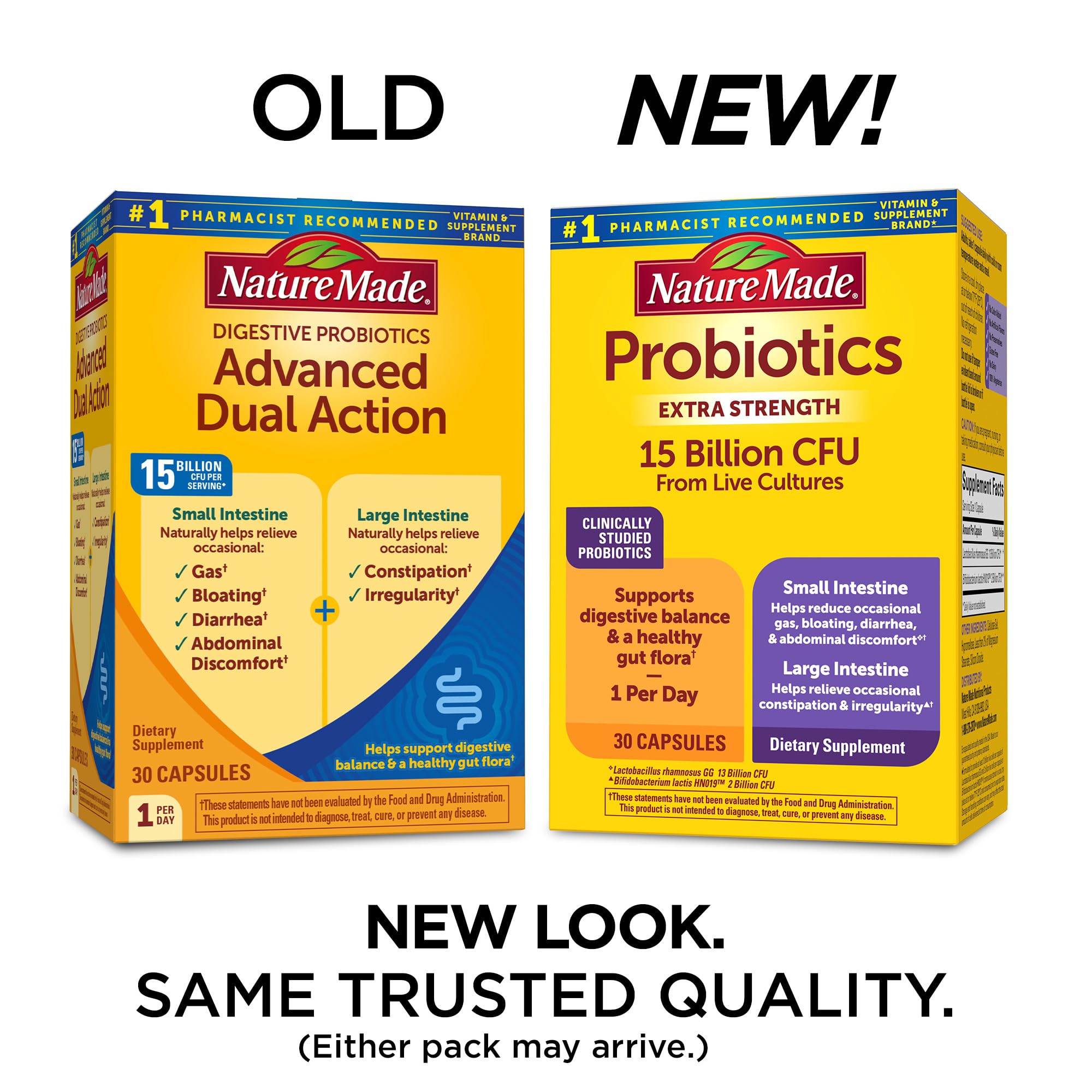 Close-up of Nature Made Probiotics capsules inside bottle.