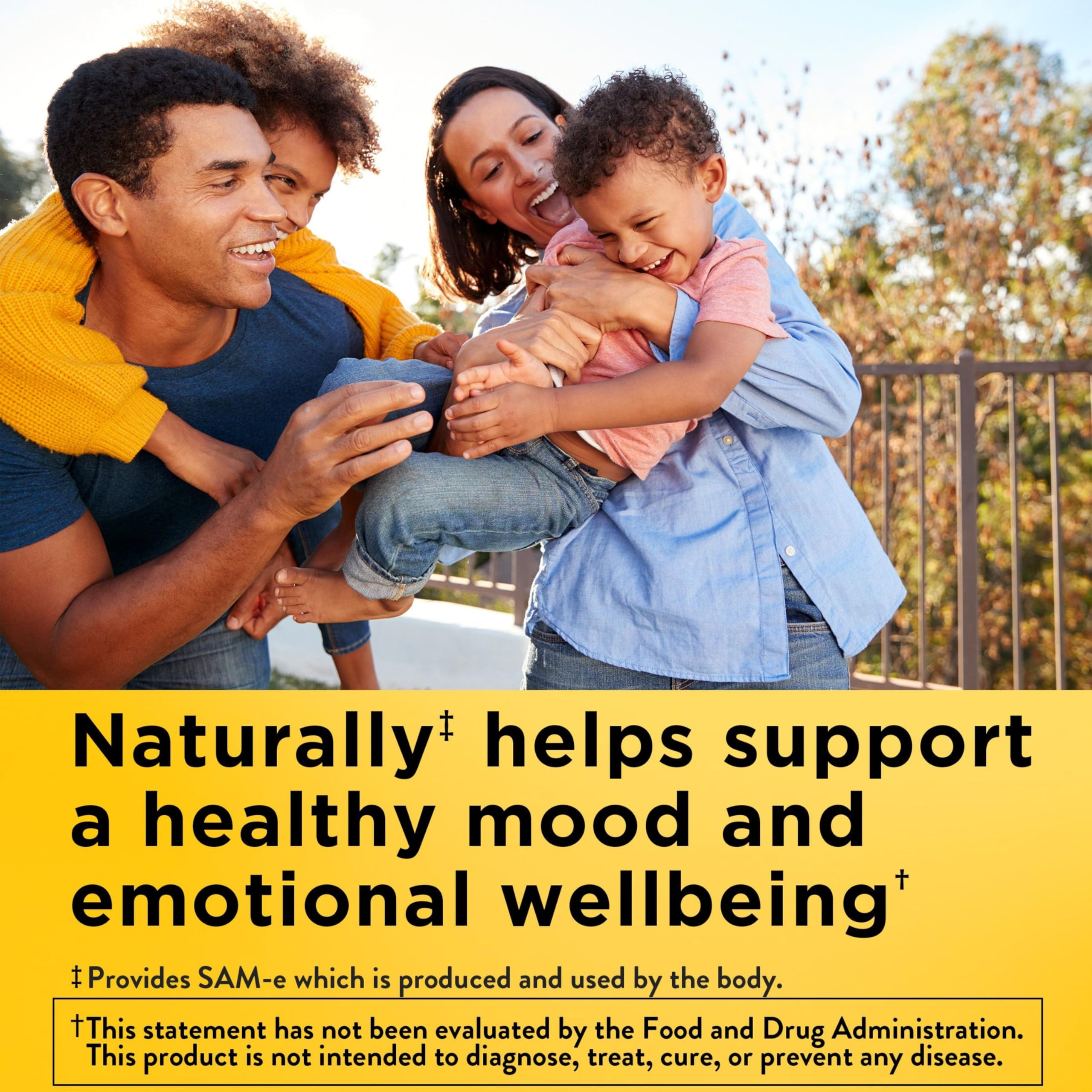 Nature Made SAM-e 200 mg bottle label close-up highlighting gluten-free status.