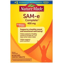 Nature Made SAM-e Complete 400 mg bottle front shows trusted daily supplement for mood and joints.