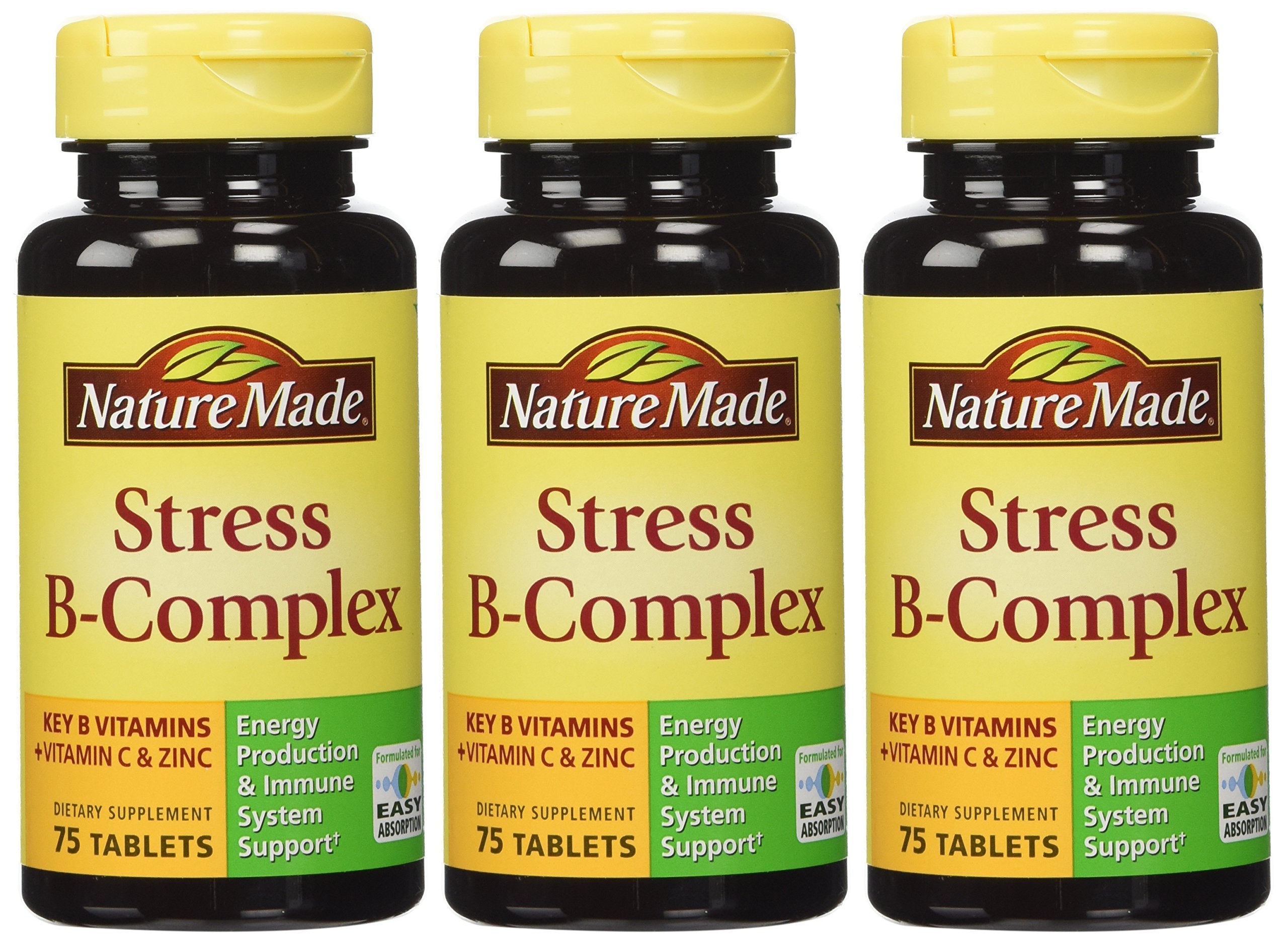 Nature Made Stress B Complex with Zinc front label shows bottle ready for daily immune and energy support