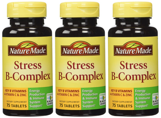 Nature Made Stress B Complex with Zinc front label shows bottle ready for daily immune and energy support