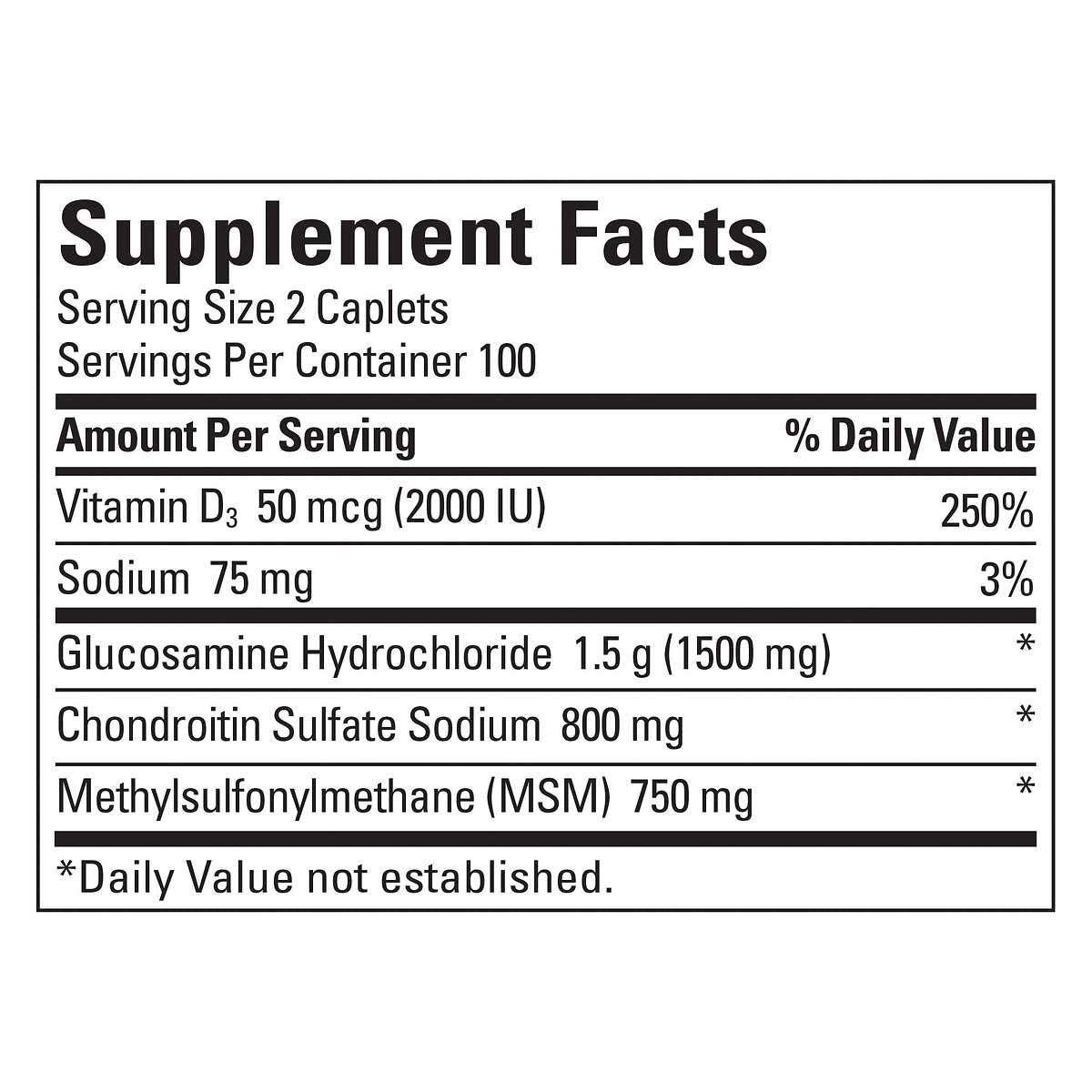 Nature Made TripleFlex ingredients label with glucosamine, chondroitin, MSM for joint support
