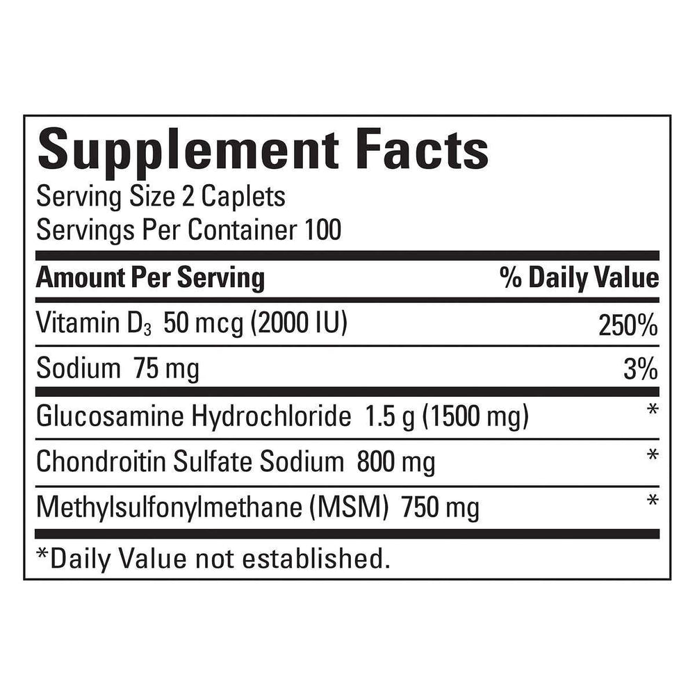 Nature Made TripleFlex ingredients label with glucosamine, chondroitin, MSM for joint support