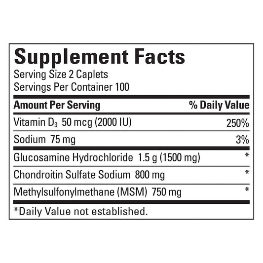 Nature Made TripleFlex ingredients label with glucosamine, chondroitin, MSM for joint support