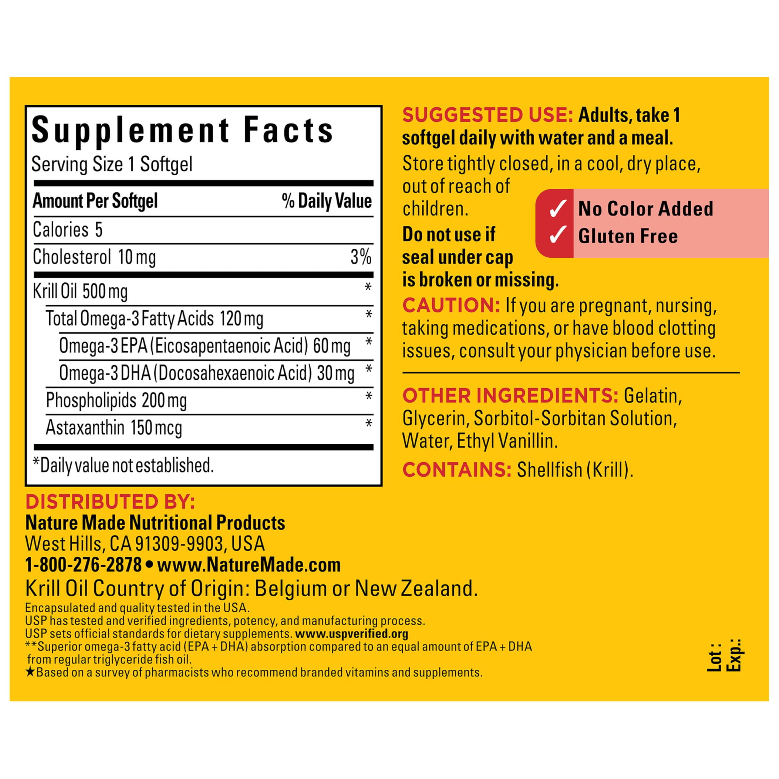 USP Verified Nature Made krill oil underscores quality and manufacturing standards.