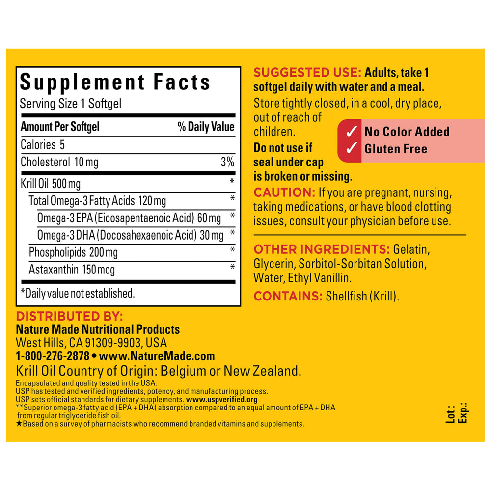 USP Verified Nature Made krill oil underscores quality and manufacturing standards.