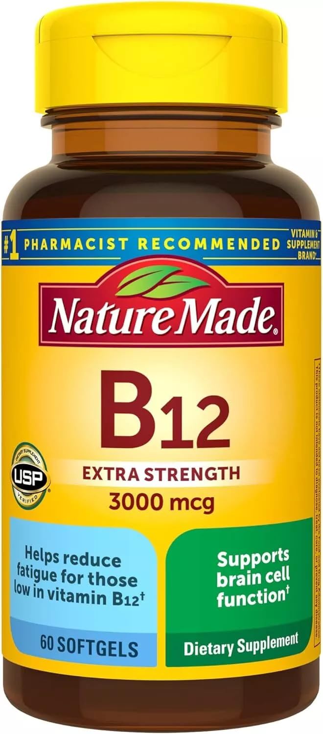 Nature Made Vitamin B-12 Softgels bottle front—supports energy metabolism.