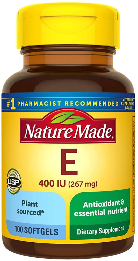 Nature Made Vitamin E 400 IU softgels bottle for daily wellness.