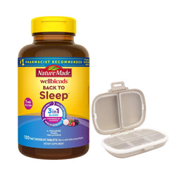 Nature Made Wellblends Back to Sleep bottle supports gentle night rest.