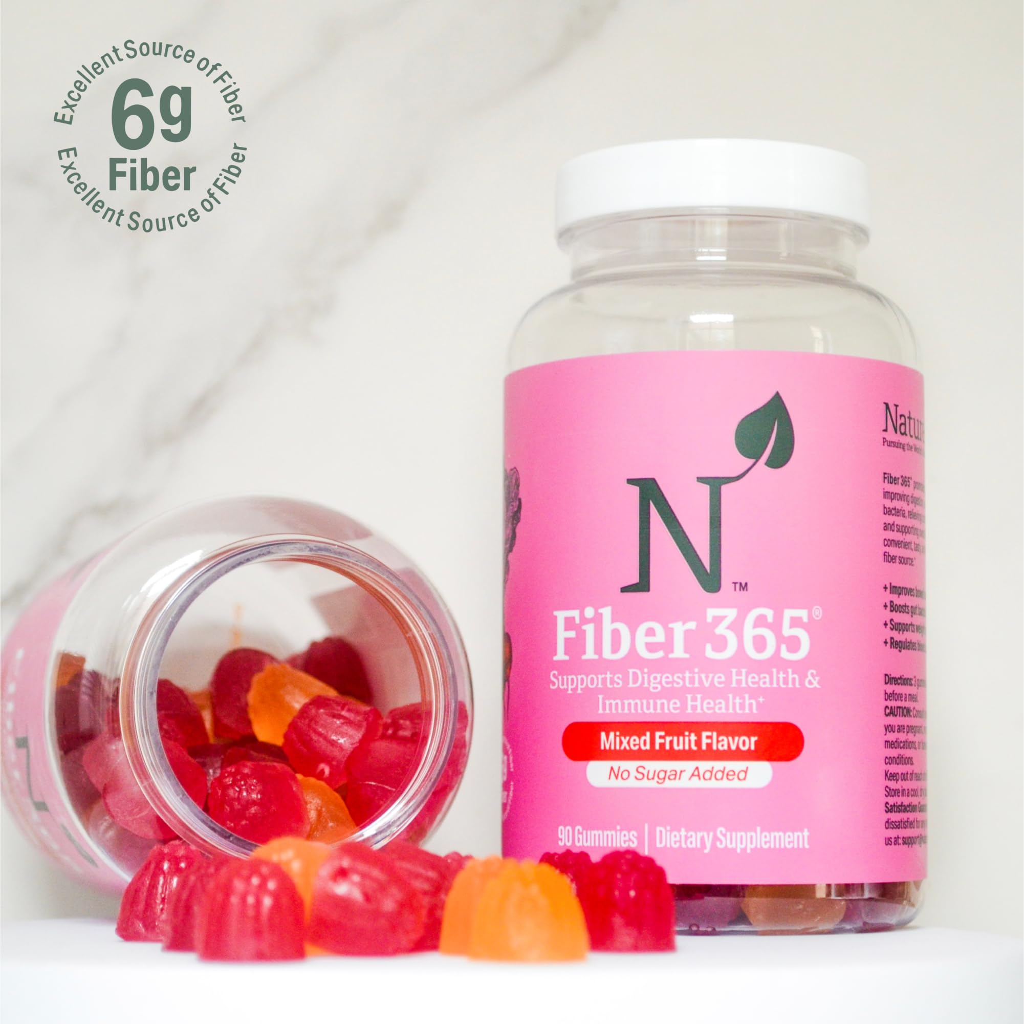 Nature M.D. Fiber 365 gummies close-up shows texture and color for everyday use