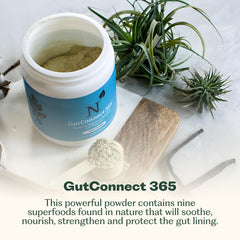 Nature M.D. GutConnect 365 label highlights vegan, allergen-free formula