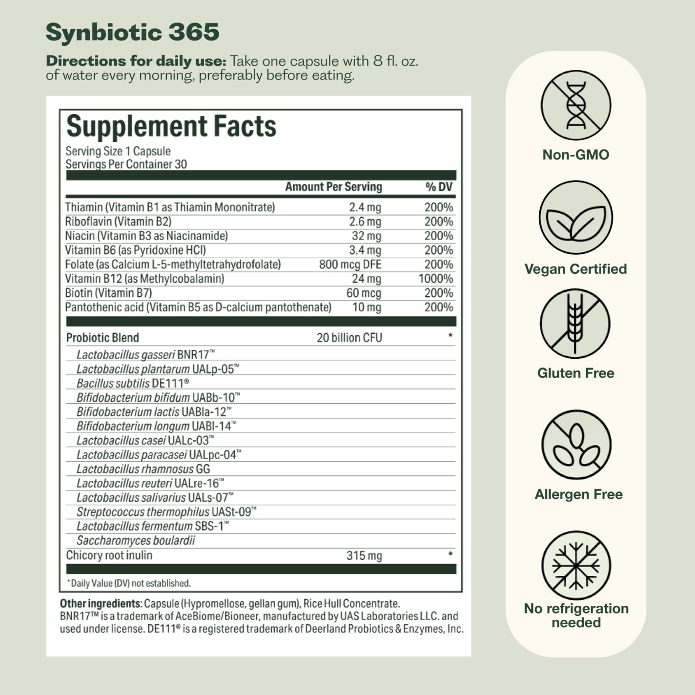 Nature M.D. Synbiotic 365 lifestyle shot showing 30 servings packaging.