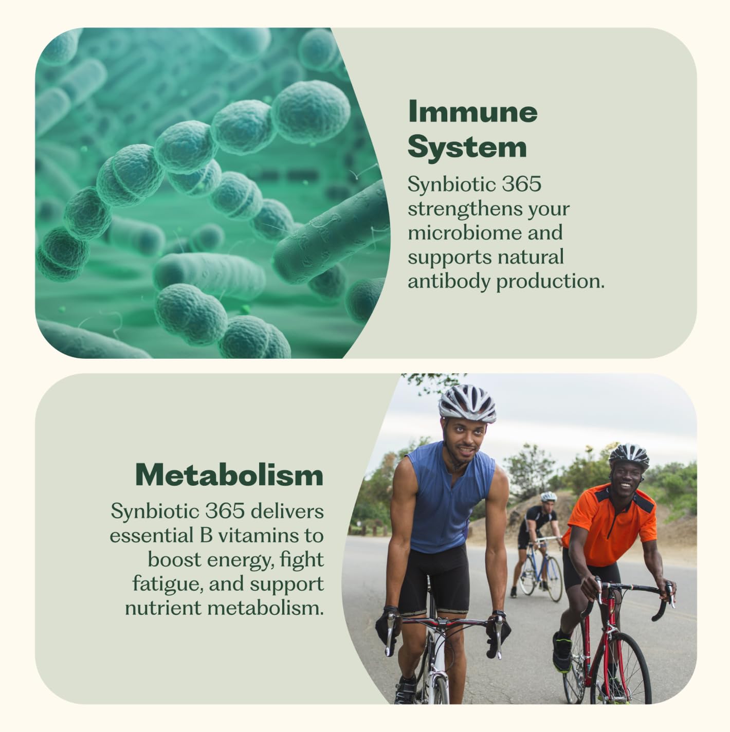 Nature M.D. Synbiotic 365 packaging highlights gluten-free non-GMO vegan formula.
