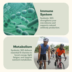 Nature M.D. Synbiotic 365 packaging highlights gluten-free non-GMO vegan formula.