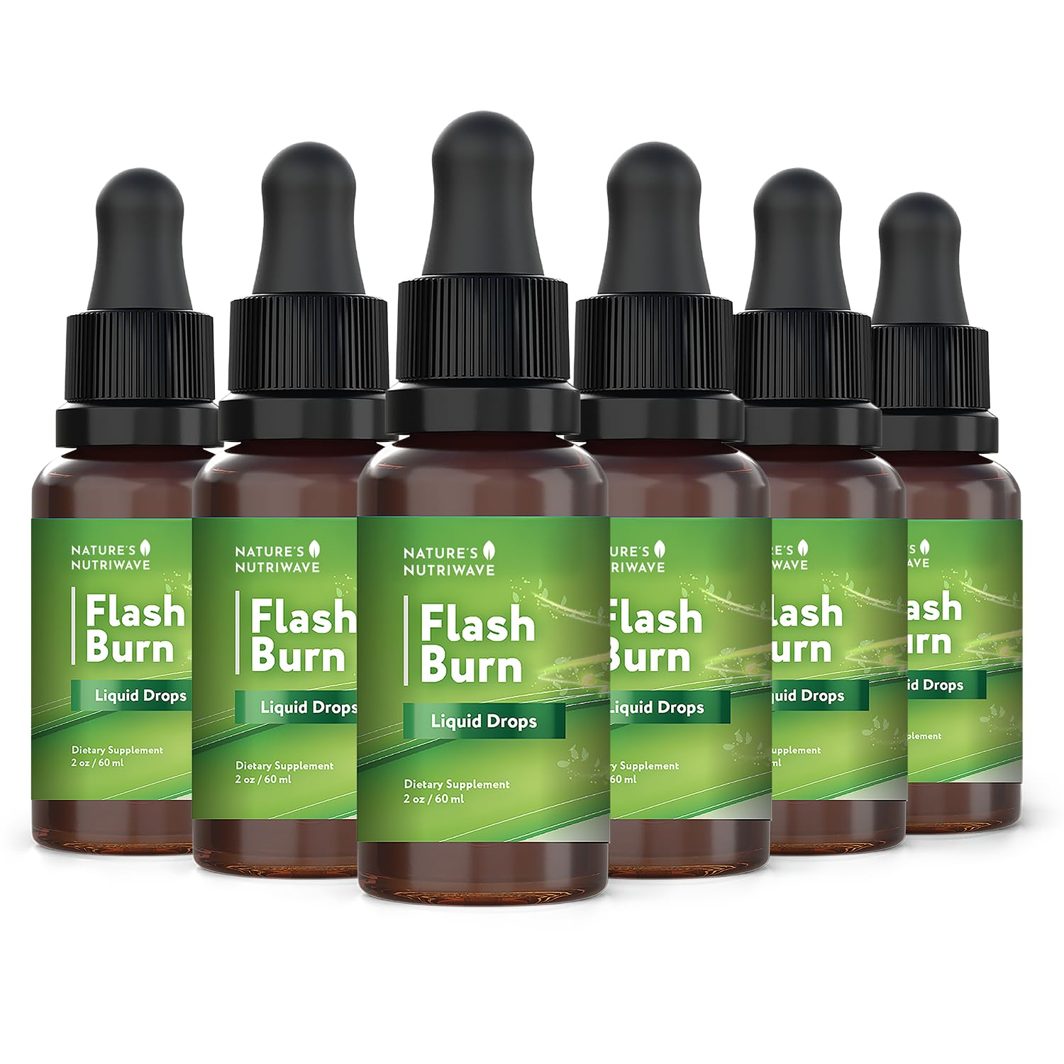 Nature’s NutriWave Flash Burn bottle with precision dropper for on-the-go daily use.