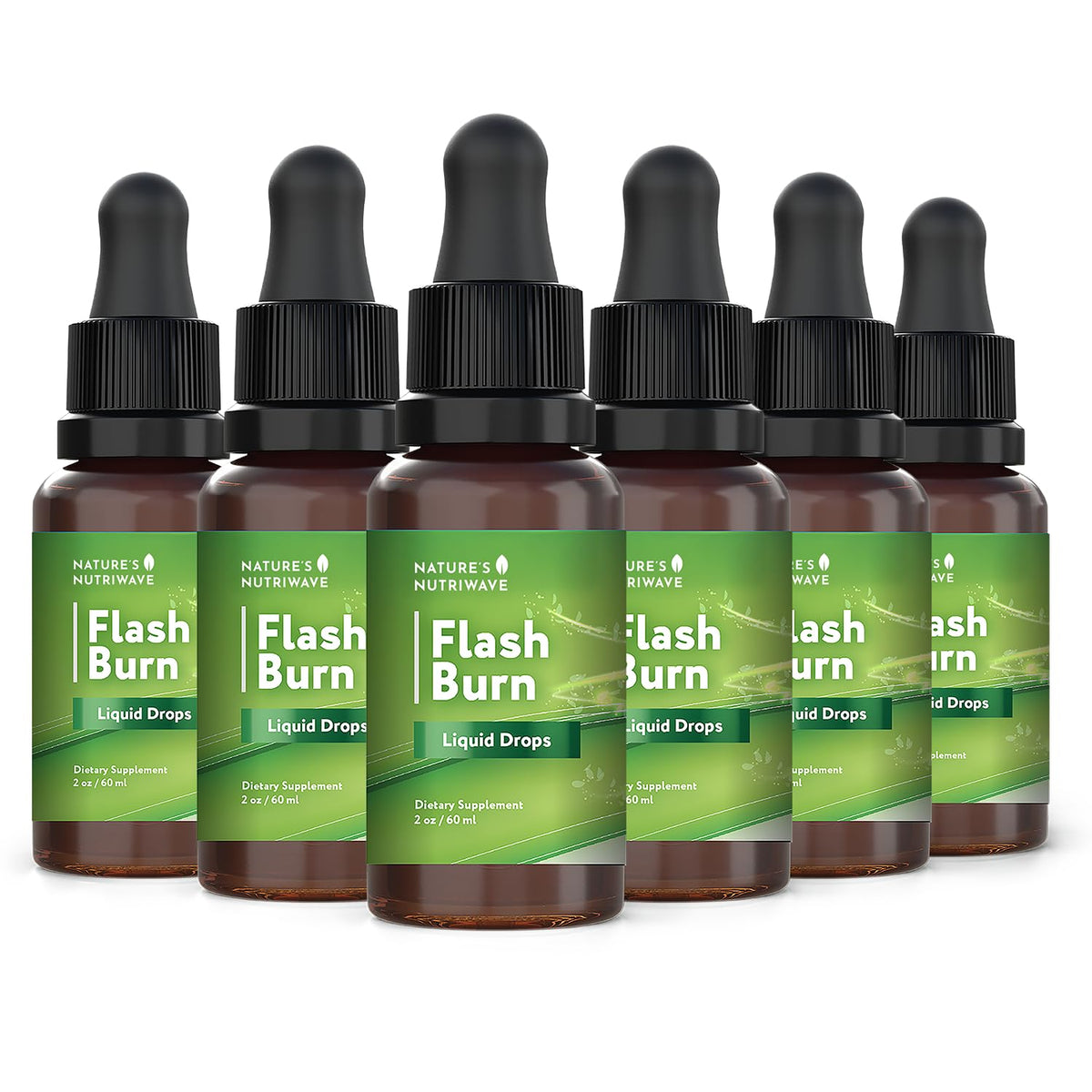 Nature’s NutriWave Flash Burn bottle with precision dropper for on-the-go daily use.