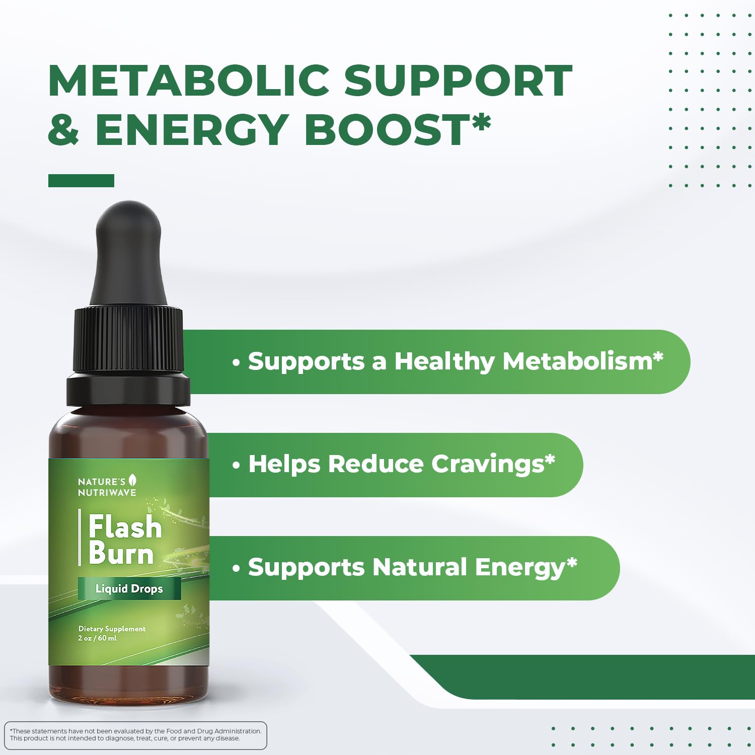 Nature’s NutriWave Flash Burn dropper tip enables precise daily dosing.