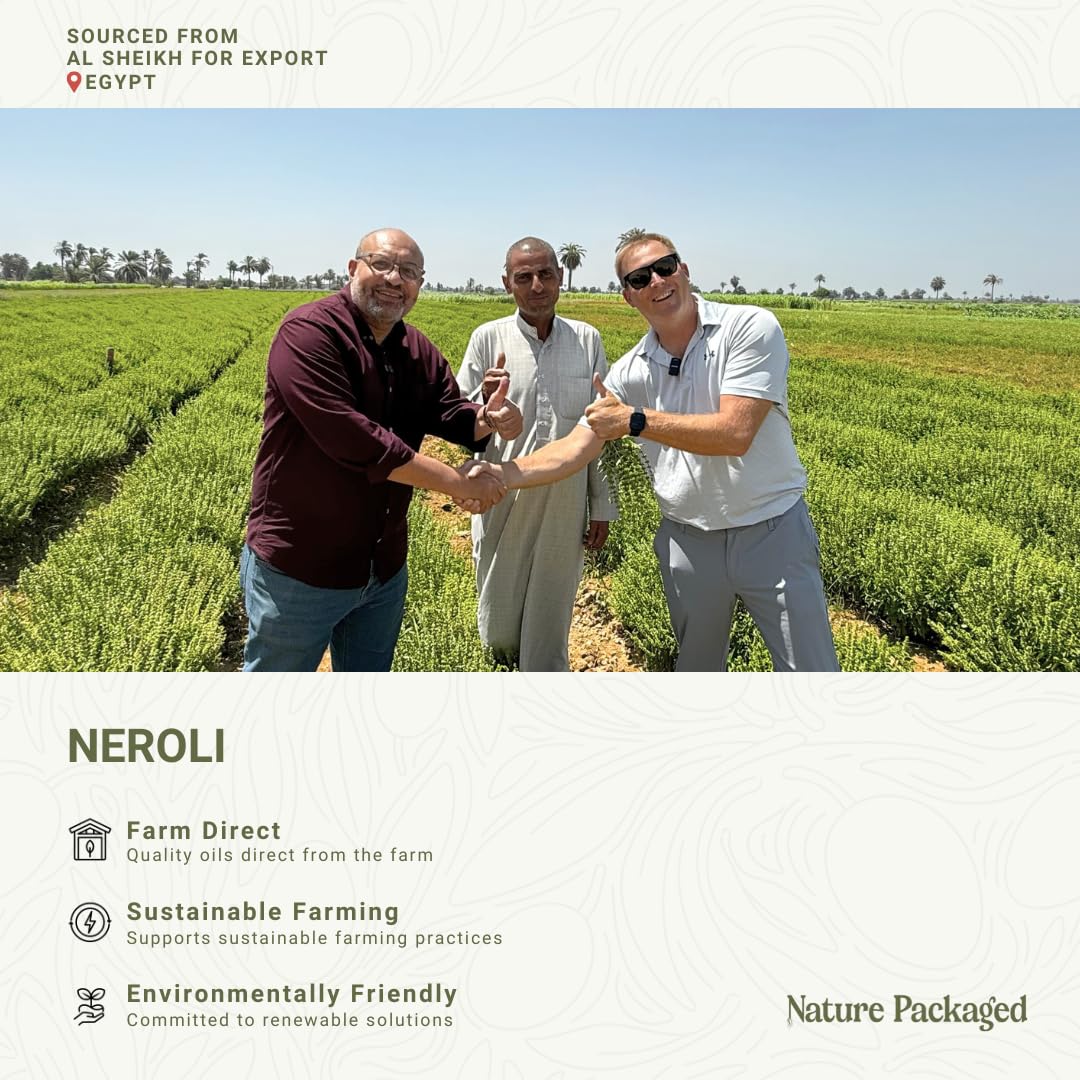 Neroli oil being poured for massage blend using Nature Packaged product