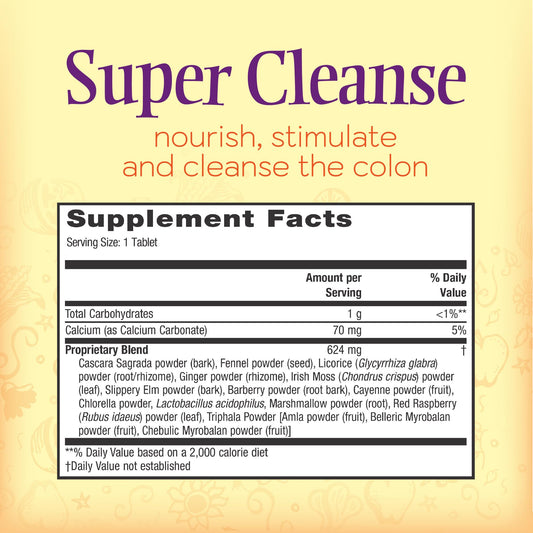 Nature's Secret Super Cleanse bottle label close-up highlighting 14-herb blend support
