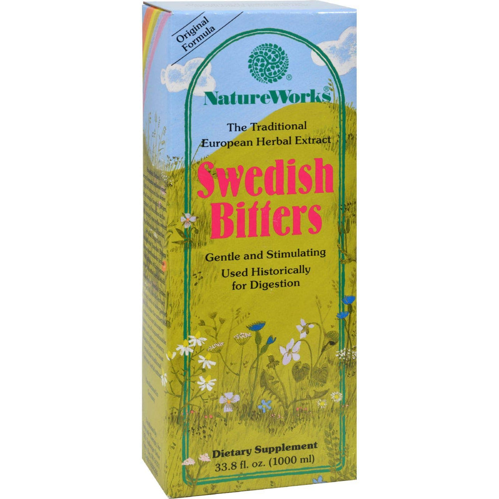 Nature Works Swedish Bitters bottle pour, a herbal blend for everyday rituals