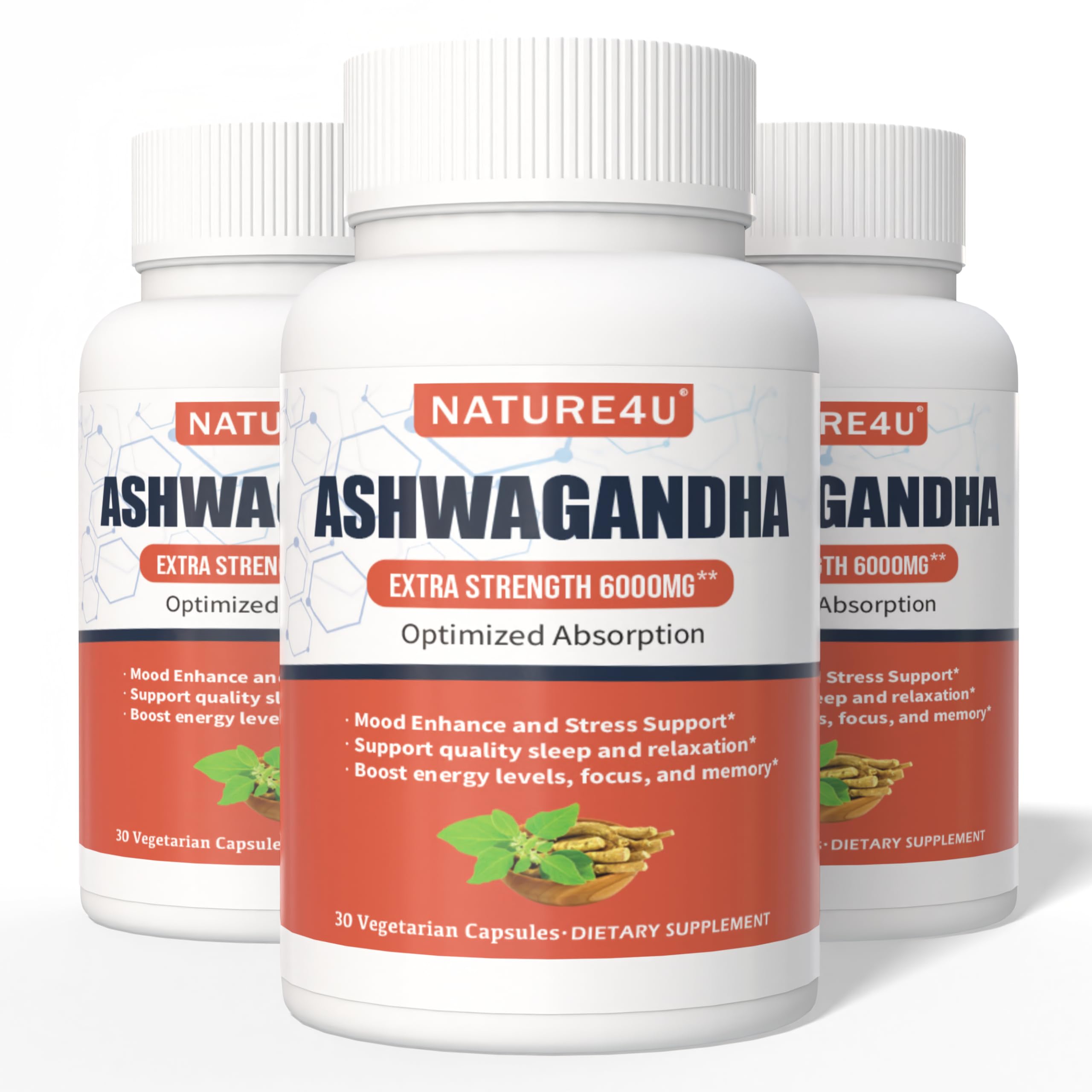 Nature4U Ashwagandha bottle pour showing high-strength stress support