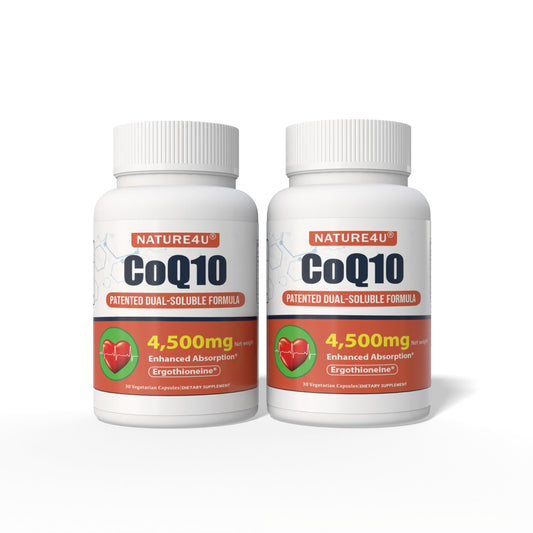 Nature4U CoQ10 150mg capsule close-up, high-absorption design for daily energy support.