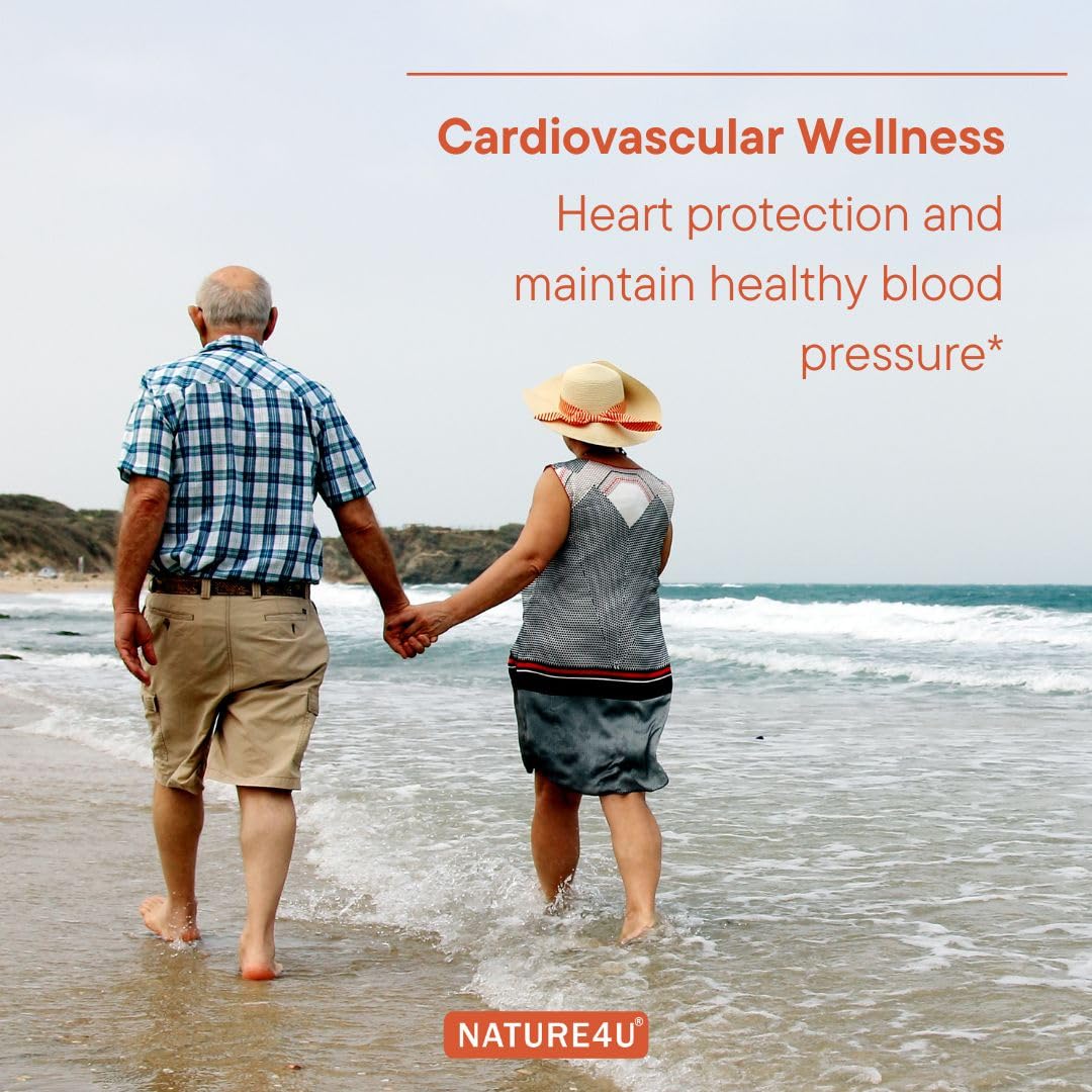 Nature4U heart health concept with capsule and cardio graphic illustrating potential cardiovascular support.